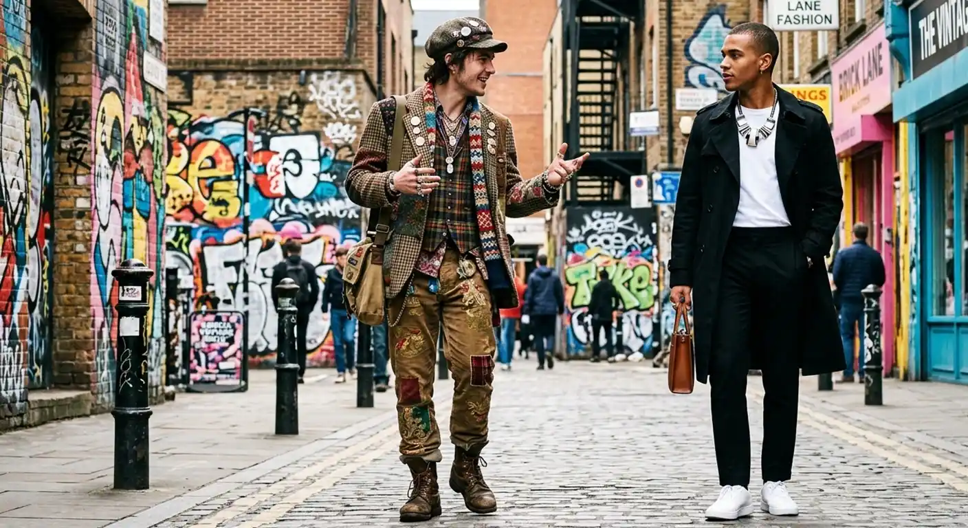 Comparison between an overstyled outfit and a clean minimal outfit in menswear.