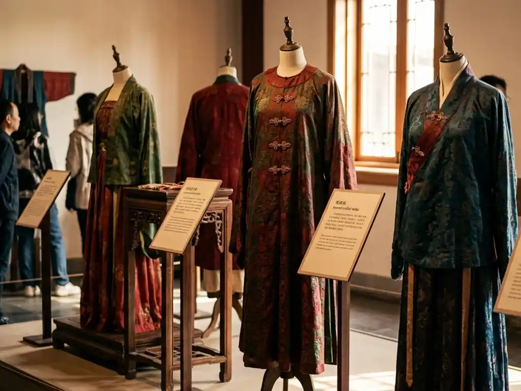 Traditional Chinese garments with early knot fastenings from historical period.